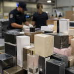 Caixas de perfumes importados apreendidas durante operação contra comércio ilegal